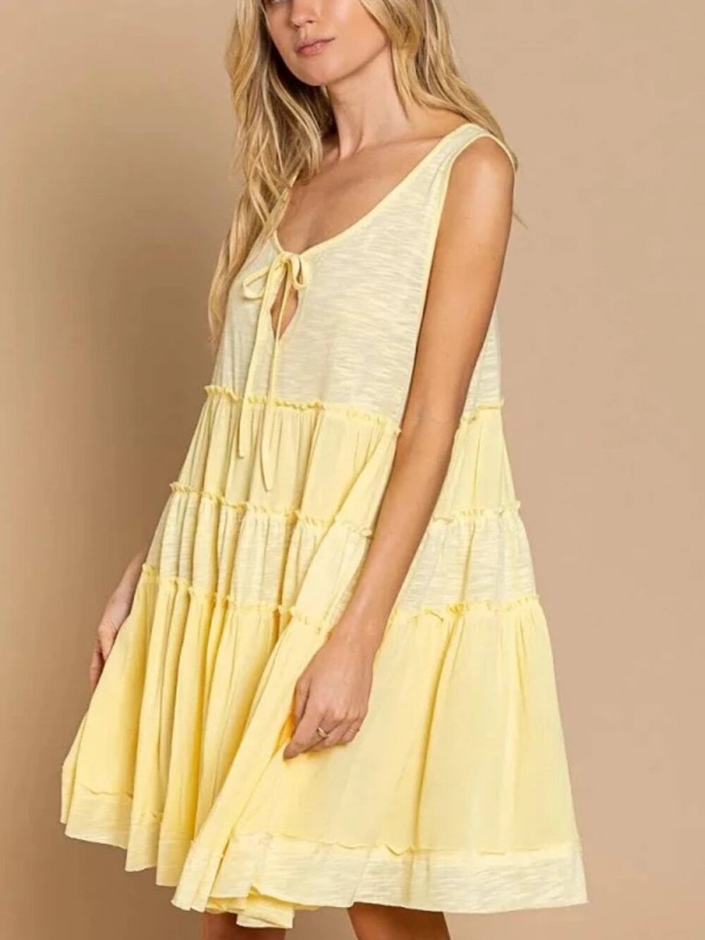 POL Baby Yellow Tiered Ruffle Tank Dress Size S | 0036